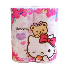 HAYASHI HELLO KITTY印花滾筒衛生紙, 100%原木紙漿, 超細柔雙面印花, 特殊柔軟加工, 不使用螢光染料, 30m, 4捲, 1袋