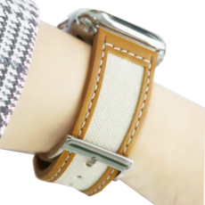 DAYA ins文青風帆布拼皮錶帶, 針扣式設計 Apple Watch錶帶, Apple Watch 38/40/41mm, 淺棕, 1條