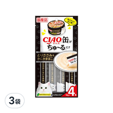 INABA CIAO 啾嚕旨定系列肉泥 (雞肉+蟹肉口味) 4入, 日本原裝進口, 添加綠茶消臭配方, 雞肉+蟹肉, 56g, 3袋