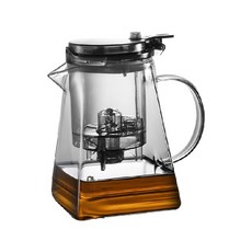 高硼矽玻璃飄逸壺 四方款 1000ml 耐高溫 耐低溫 玻璃茶壺 泡茶壺, 煙灰色, 1L, 1個