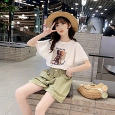 오렌지다몸 여아용 묶음머리 반팔티 반바지 세트