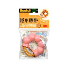 3M Scotch 隱形膠帶 日系甜甜圈膠台, 造型可愛 方便攜帶 專利隱藏式刀片設計, 草莓, 1個