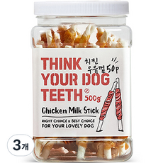 THINK YOUR DOG TEETH 우유껌 스틱 건조간식 50p 500g, 치킨맛, 3개