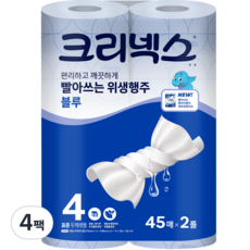 크리넥스 빨아쓰는 위생행주 블루 45매, 2롤, 4팩