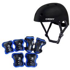 CRONY 安全帽+護具組 CR1, 黑色（頭盔）、藍色（護具）
