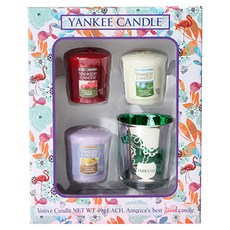 YANKEE CANDLe 香氛蠟燭禮物組, 香氛蠟燭49g*3+瑞典綠色小馬蠟燭杯*1+禮物袋*1,隨機出貨, 1組, 款式隨機