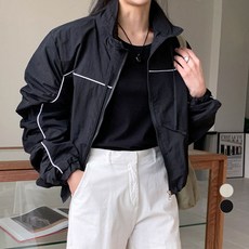 afinar 女款配色滾邊皺褶袖防風外套