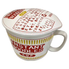 日式和風陶瓷帶蓋速食杯麵碗, 1100ml 大容量陶瓷泡麵碗, 紅色, 1個