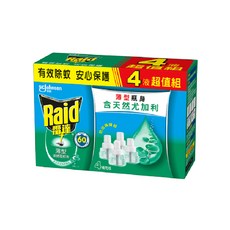 Raid 雷達 超智慧薄型液體電蚊香補充瓶 尤加利 4入組，含Etoc除蚊配方，有效驅蚊，清新自然, 164ml, 1盒