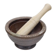 YEIN陶藝 陶製研磨缽+木杵, 1組