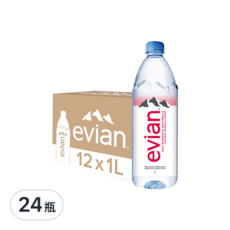 evian 依雲 台灣公司貨 天然礦泉水, 1L, 24瓶