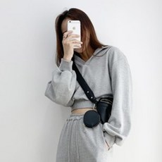 매드문 브이넥 크롭 무지 후드티셔츠