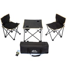 [쿠팡수입] 아웃도어 포레스트 캠핑 의자 2p + 테이블 1p 캠핑의자 테이블 세트, 블랙