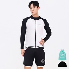 아쿠아티카 남성용 집업 래쉬가드 상의 AQAMJP23001 + 트렁크 반바지 + 스판 수모 + 비닐백 세트
