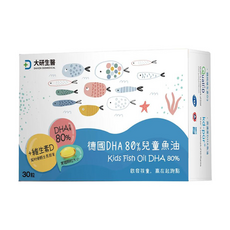 大研生醫 德國DHA 80％兒童魚油軟膠囊, 高濃度DHA 200毫克, 添加維生素D3 200IU, 30粒, 30顆, 1盒