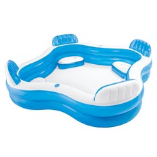 INTEX 有靠墊戲水游泳池, 229x229x36/靠背66公分, PVC塑膠材質, 229 x 229 x 66cm, 藍色透明, 1個