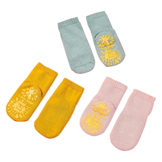 Bebehome 兒童毛圈防滑地板襪 一般款 3雙, M(12~14cm), 黃色 + 綠色 + 粉色