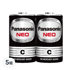 Panasonic NEO 黑色錳乾電池 碳鋅電池 2號, 6個裝, 5組