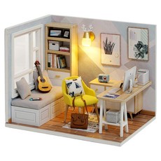 CUTE ROOM 智趣屋 DIY 手作袖珍屋 附防塵罩 陽光書房 Set 尺寸12.7*10*10.12cm, 1組