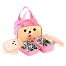 Rilakkuma 拉拉熊 雙層不鏽鋼便當盒+便當袋, 象牙白, 1組