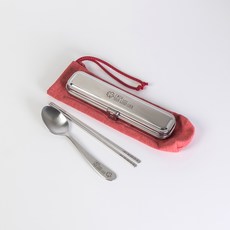 라온누리 클로버 휴대용 스텐 수저통 세트 소, 레드, 1세트, 수저통 + 스푼 + 젓가락 + 수저집