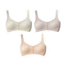 香草甜心 前開式涼感無痕親膚萊卡無鋼圈背心哺乳內衣3件組 - 彈力面料，質感花邊設計，前開扣設計, XL, 米色 + 灰紫色 + 橘粉色