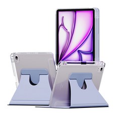 NUART iPad 360度旋轉智慧保護套Apple Pencil收納透明硬殼, 薰衣草灰, 1個