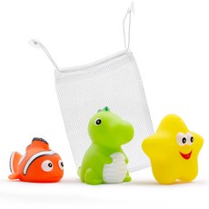 예꼬맘 LED 목욕 물놀이 장난감 프렌즈 3종 + 그물망 B세트, 니모(오렌지), 공룡(그린), 별가사리(옐로우)