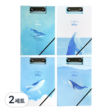 핑크풋 4500 고래 클립 밴드 파일 4종 세트 A4, 2세트, 블루(A, B, C, D)