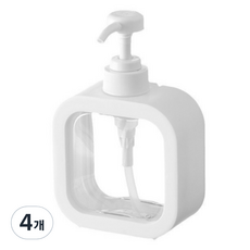 제이밀 사각 투명 디스펜서 500ml, 화이트, 4개
