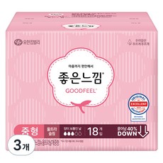 좋은느낌 오리지널 울트라슬림 생리대 날개형, 중형, 18개입, 3개