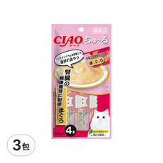 INABA CIAO 啾嚕 肉泥 腎臟保健配方, 日本國產, 綠茶消臭, 條狀包裝, 14gx4本, 鮪魚, 56g, 3袋