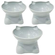 寵物夢工廠 貓耳造型高腳碗 11 x 8.5 x 10.5cm, 灰色, 3個