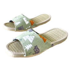 TAIWAN SLIPPER 台灣犀利趴 i Slippers 小時光 真草蓆室內拖鞋, 動物之森-綠, XL, 動物之森 綠色, 1雙