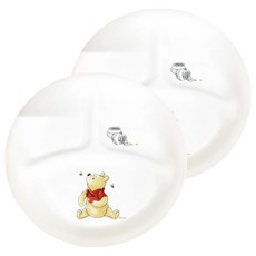Corelle Brands 康寧餐具 小熊維尼三格餐盤 2入, 三重壓縮玻璃材質, 可重複使用, 白色, 2個
