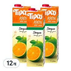 팁코 100% 착즙 오렌지 주스, 1L, 12개
