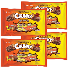 LOTTE 樂天 CRUNKY 迷你雙重可可脆 405g，迷你可可脆點心棒，酥脆口感，濃郁花生香氣，獨立包裝，方便攜帶, 4袋