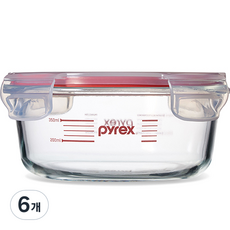 파이렉스 코렐 내열유리 계량 4면 밀폐용기 원형 620ml, 6개