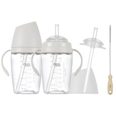 티지엠 트라이탄 빨대컵 240ml 퓨어화이트 2p + 실리콘빨대 1p + 빨대솔 1p, 1세트