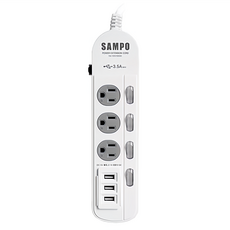 SAMPO 聲寶 防雷擊四開三插保護蓋USB延長線 6尺, 1個