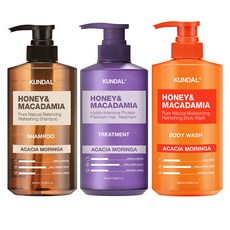 쿤달 허니 앤드 마카다미아 네이처 아카시아모링가향 샴푸 500ml + 트리트먼트 500ml + 바디워시 500ml, 1개 1세트