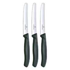 VICTORINOX 瑞士維氏 Swiss Classic 經典番茄刀 鋸齒削皮刀，波浪形刀刃，黑色手柄, 黑色, 3支