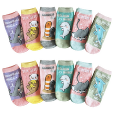 JY SOCKS 靴下屋 女童款直版童襪12雙組 - 台灣製造, 襪底有止滑顆粒, 海洋世界, 15~18cm