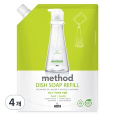 메소드 주방세제 바질향 리필, 4개, 1L