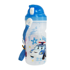 ROBOCAR POLI 波力 彈蓋吸管水壺, 藍色, 500ml, 1個