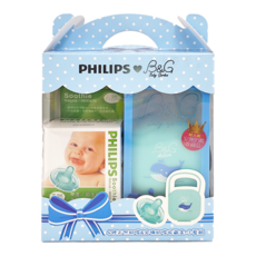 PHILIPS 飛利浦 4號香草奶嘴 + Baby Garden安撫奶嘴收納盒小禮盒, 0~3個月, 小藍鯨, 1組