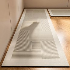 日式條紋廚房珪藻泥吸水地墊, 40x60cm, 線格疊織, 不易變形, 吸水速乾, 40 x 120cm, 逆向角落, 1個