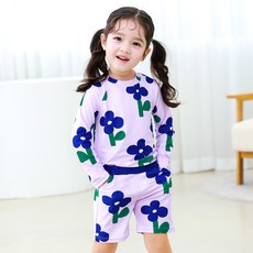 bayb 여아용 라비앙 래쉬가드 상하의 + 수영모 세트