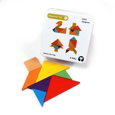 娃娃國 Games For Trip 口袋隨身盒桌遊 七巧板，4*4公分，木質，適合3-99歲, 1組, 混合顏色