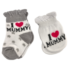 Lucky Baby 新生兒純棉護手套襪套2件組, 0-6個月適用, 100% COTTON, 我愛媽咪, 手套9 x 6.5cm 腳套10 x 7cm